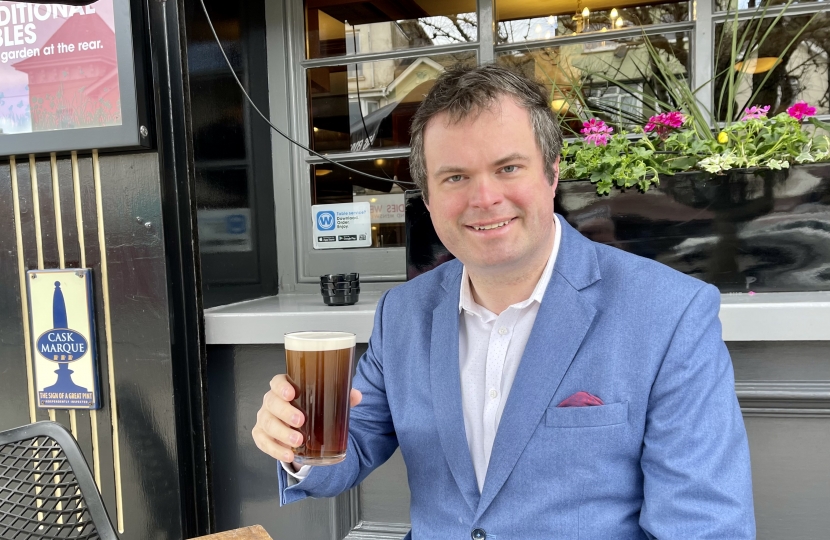 Kevin at a Paignton Pub for his first post lockdown pint