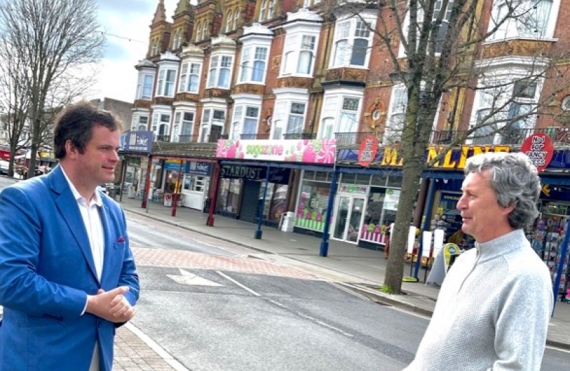 Kevin speaking to a local businessman in Paignton High Street 