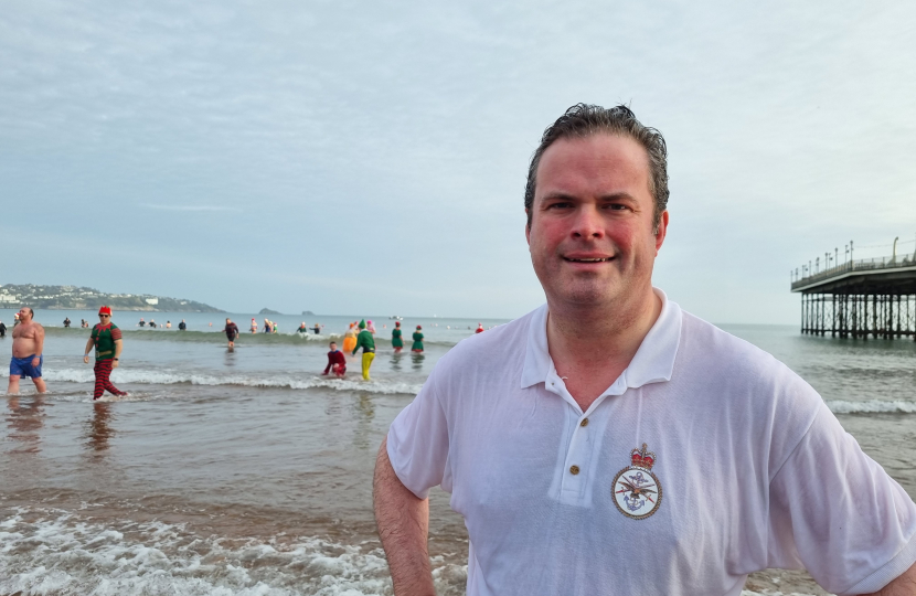 Kevin enjoys swimming in our bay and takes part in the annual Boxing Day Walk Into The Sea.