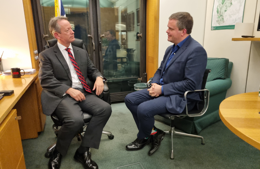 Kevin with Gareth Bacon MP discussing plans for a new station at Edginswell.