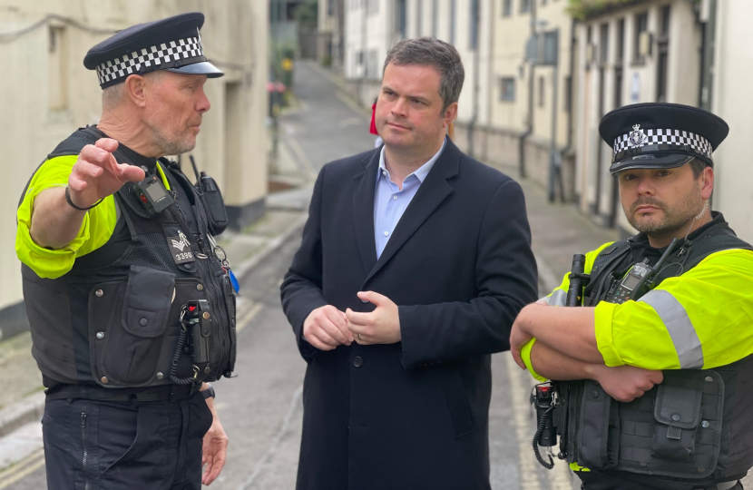 Kevin Foster MP with Police Officers in Factory Row.