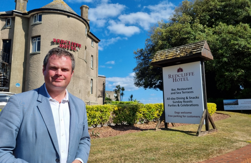 Kevin Foster MP outside the Redcliffe Hotel in Paignton