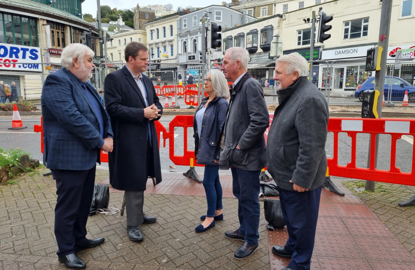 Kevin with Conservative Councillors and Campaigners at the works on The Strand.