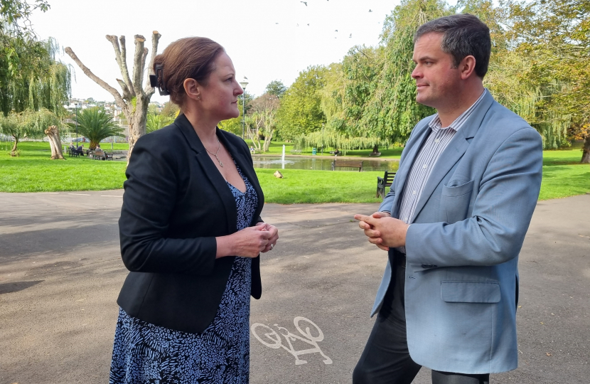 Alison Hernandez and Kevin Foster MP in Victoria Park Paignton