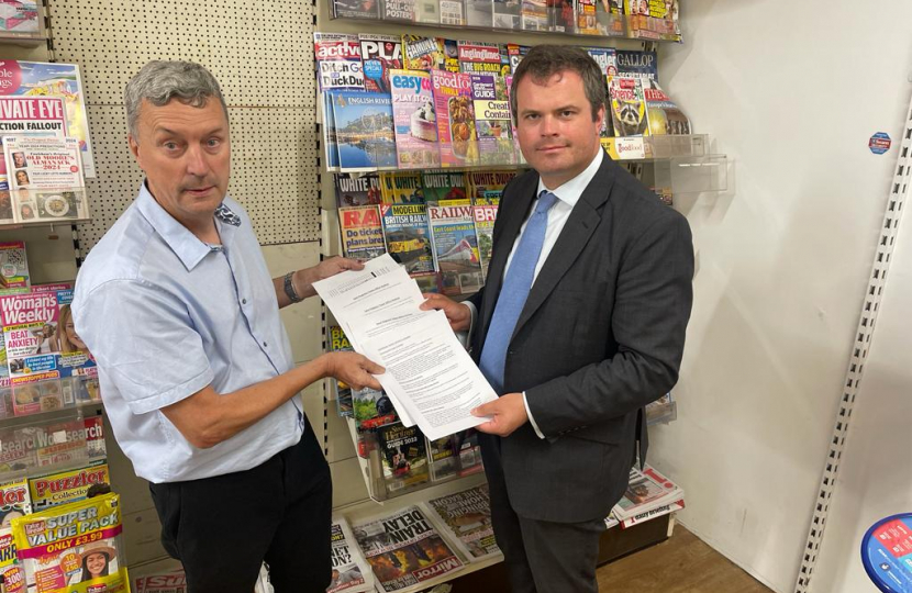 Cllr John Fellows and Kevin Foster MP with the sheets signed so far.