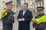 Kevin Foster MP with Police Officers in Factory Row.