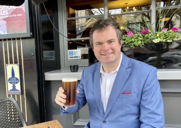 Kevin at a Paignton Pub for his first post lockdown pint