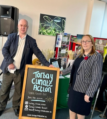 Cllrs Andrew Barrand and Hazel Foster at Torbay's Own Climate Conference.