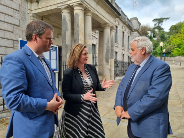 Kevin Foster MP, PCC Alison Hernandez and Council Leader Dave Thomas in Castle Circus.