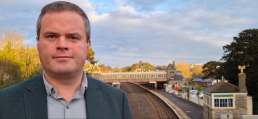 Kevin at Torquay Station where Lumo Trains could soon be stopping.